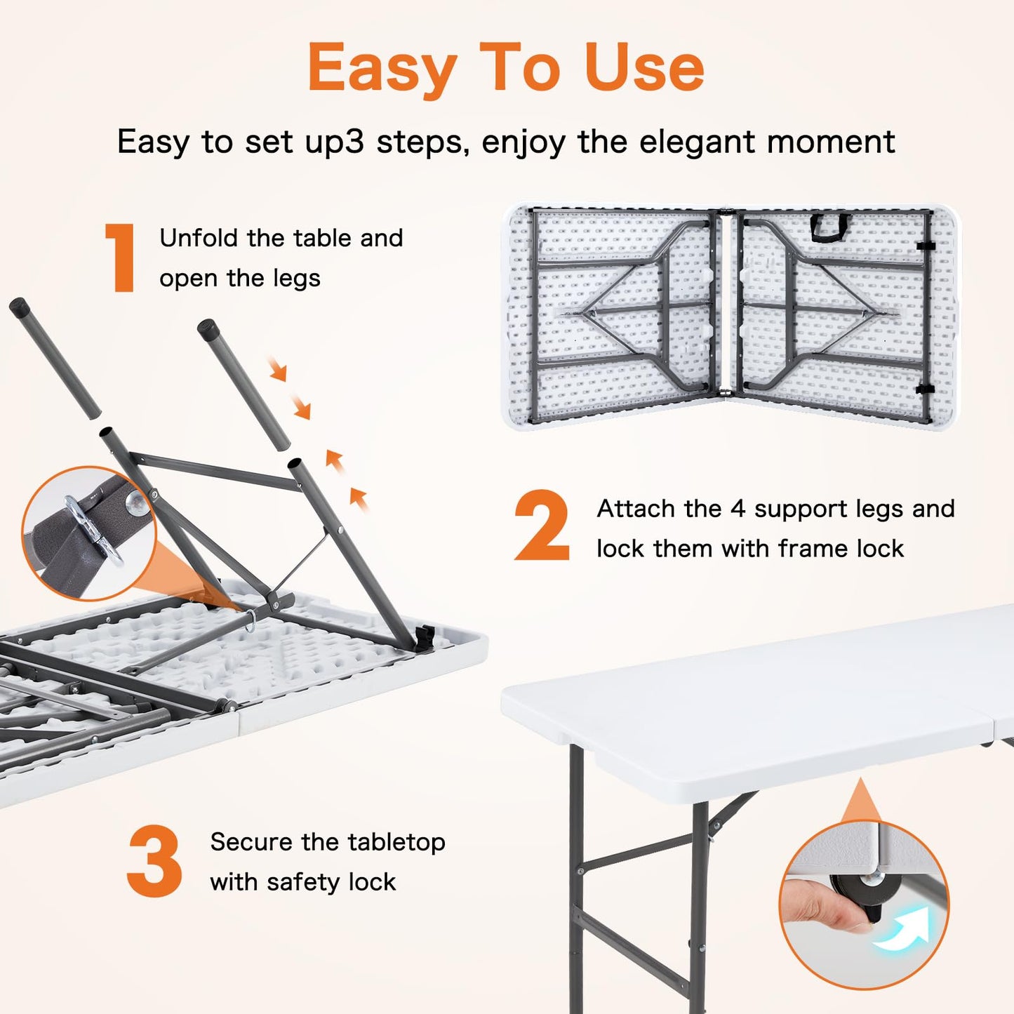 Sweetcrispy 4 FT Folding Picnic Table with Carrying Handle