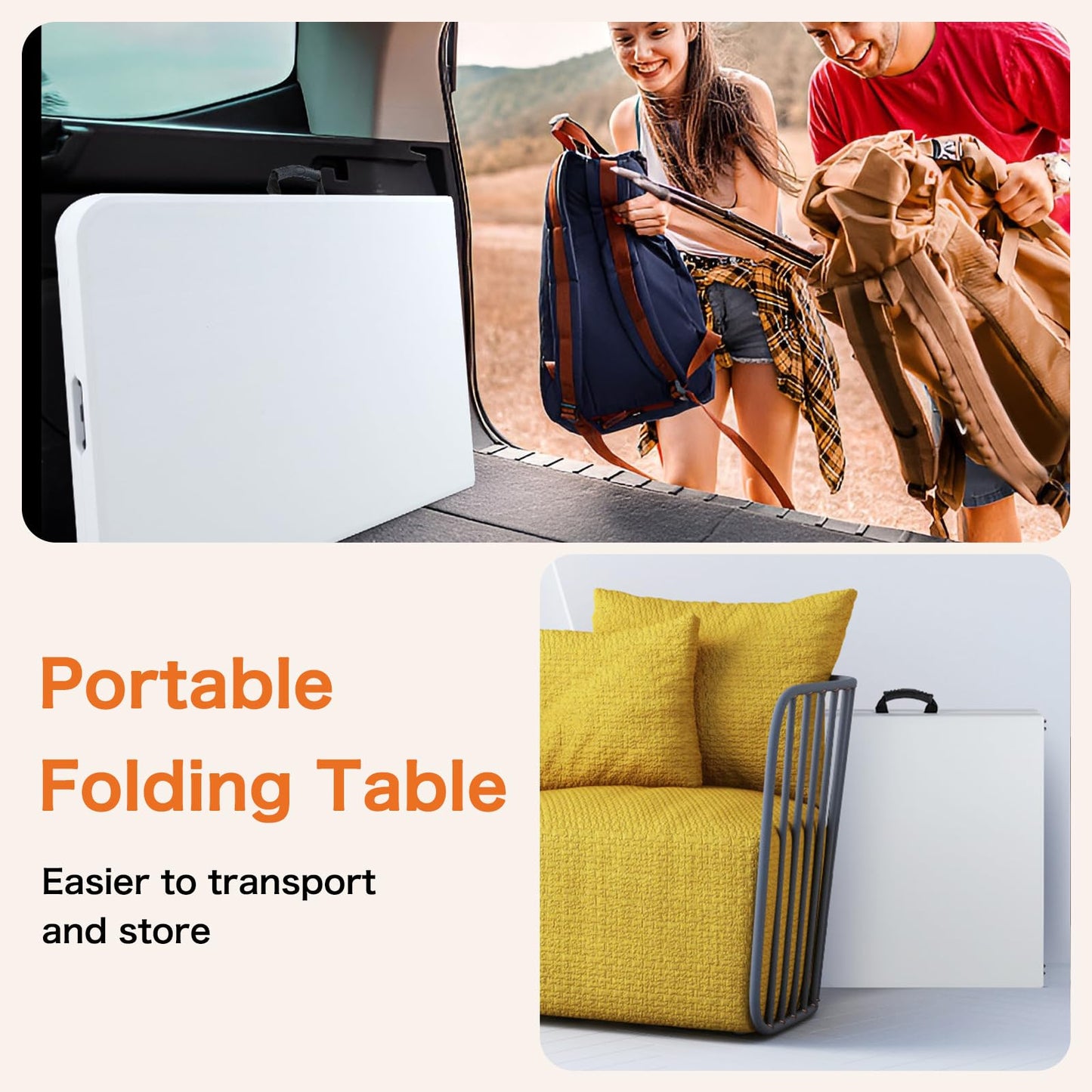Sweetcrispy 4 FT Folding Picnic Table with Carrying Handle