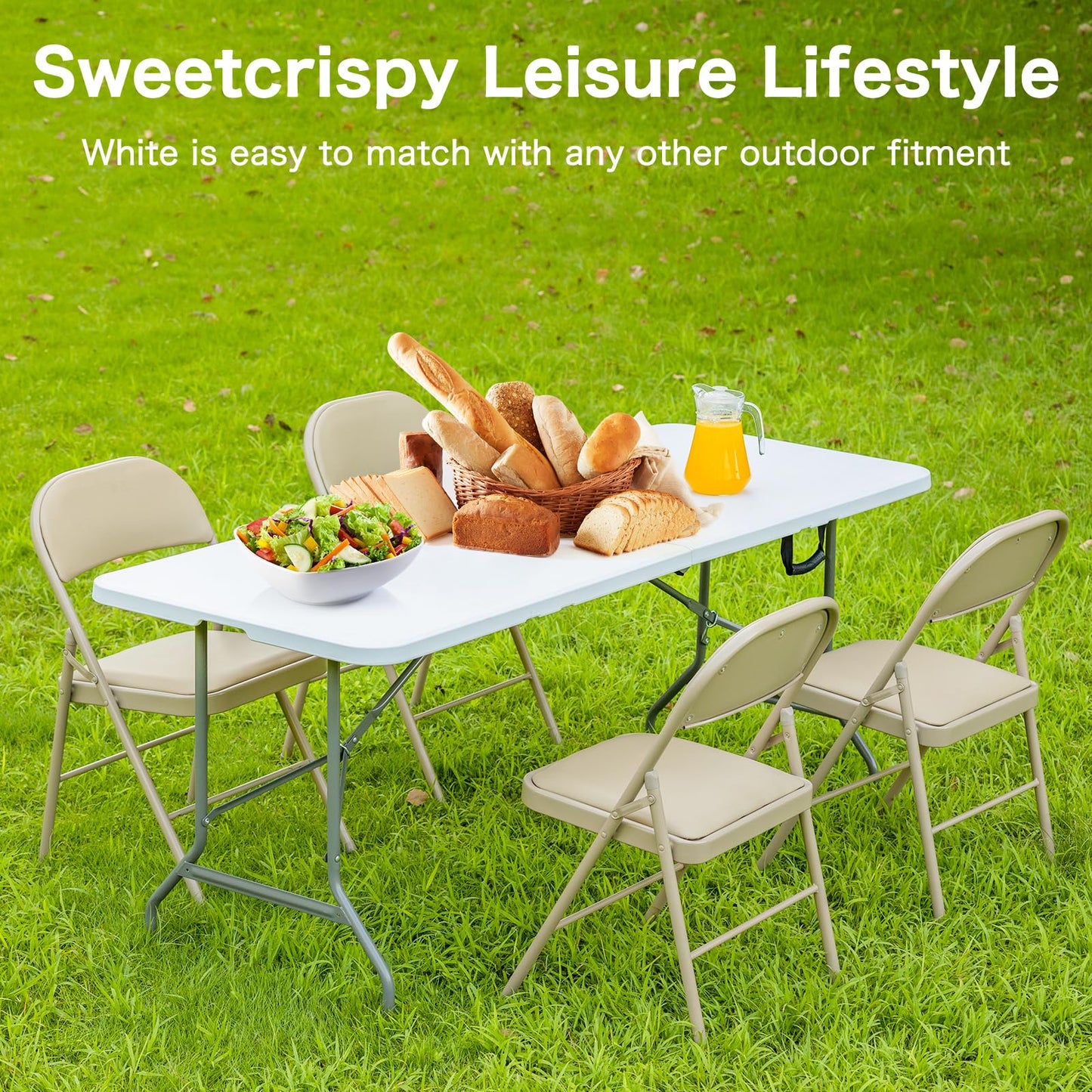 Sweetcrispy 4 FT Folding Picnic Table with Carrying Handle